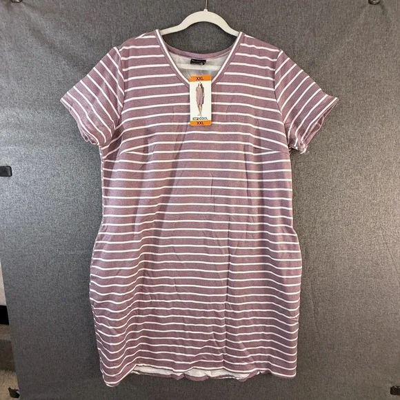 32 Degrees COOL Women's Short Sleeve V-Neck Dress. Ballerina Pink Stripe. XXL - Picture 3 of 3